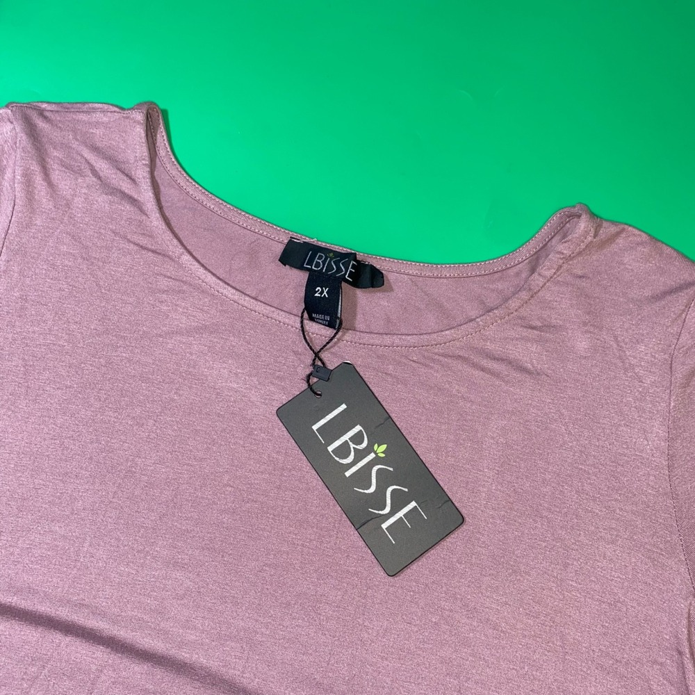 LBISSE 2X Womens Purple Tunic‎ Top 3/4 Sleeve Scoop Neck Asymmetric Hem